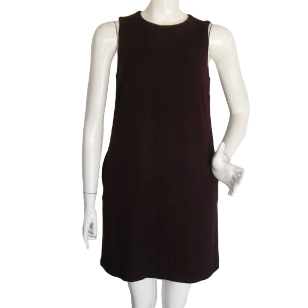 J.JILL Ponte Dress, SP Petite, Burgundy Shift, Sleeveless, Pockets, Solid